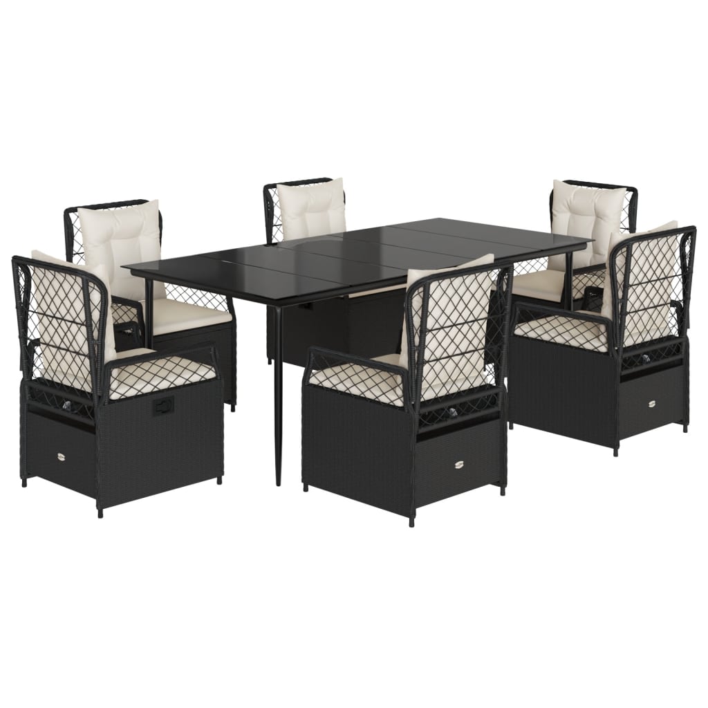 Set mobilier de grădină cu perne, 7 piese, negru, poliratan GartenMobel Dekor