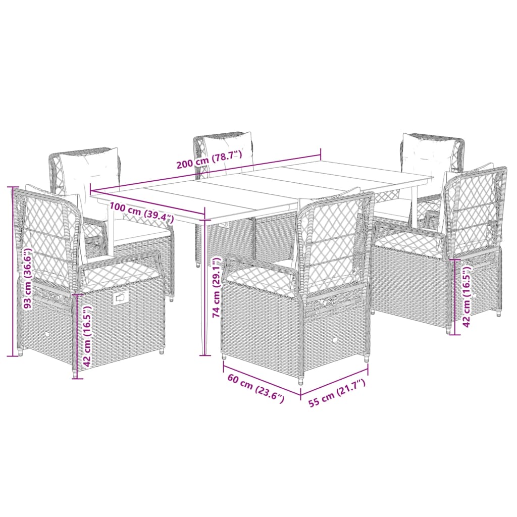 Set mobilier de grădină cu perne, 7 piese, negru, poliratan GartenMobel Dekor