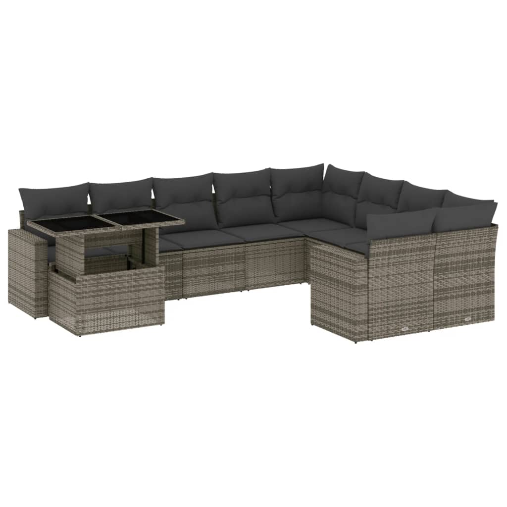 Set mobilier de grădină cu perne, 10 piese, gri, poliratan GartenMobel Dekor