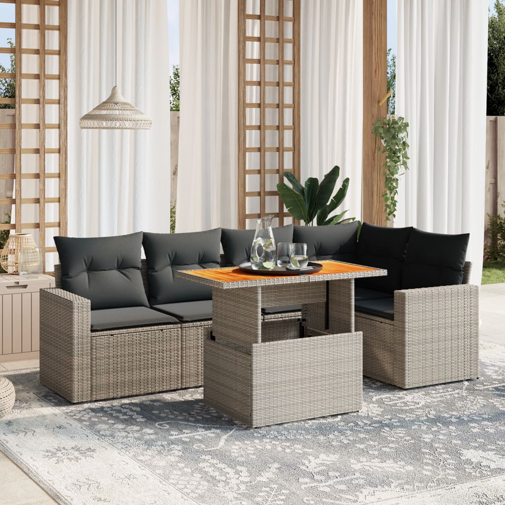 Set mobilier grădină cu perne, 6 piese, gri, poliratan GartenMobel Dekor