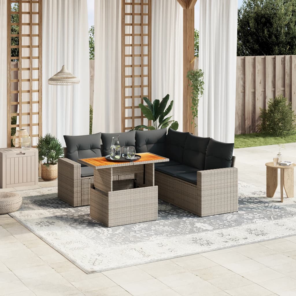 Set mobilier grădină cu perne, 6 piese, gri, poliratan GartenMobel Dekor