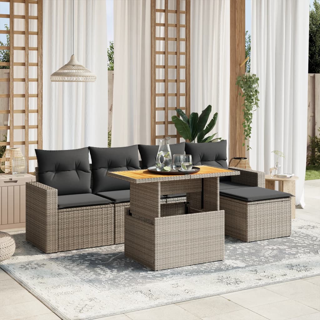Set mobilier grădină cu perne, 6 piese, gri, poliratan GartenMobel Dekor