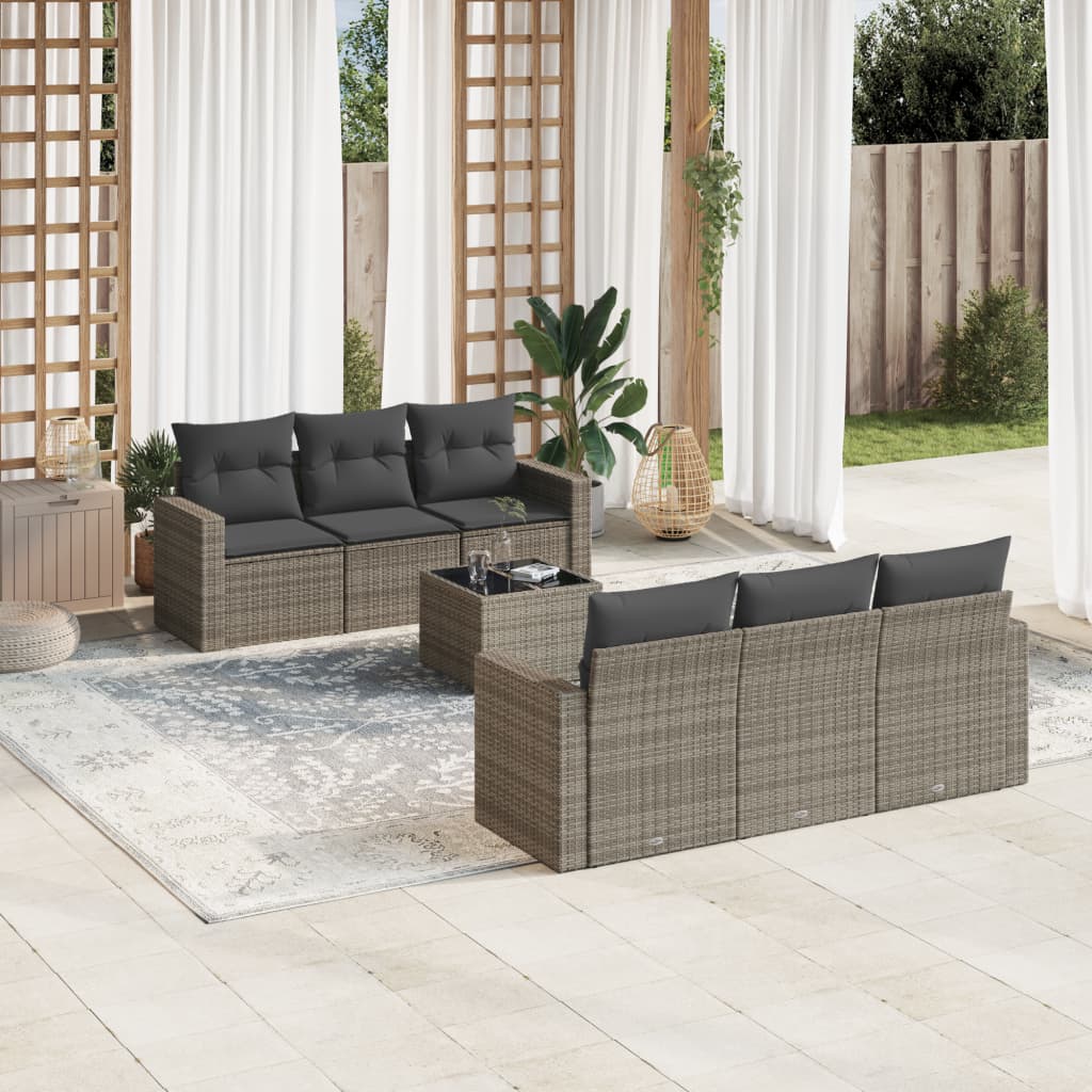 Set canapele de grădină, 7 piese, cu perne, gri, poliratan GartenMobel Dekor