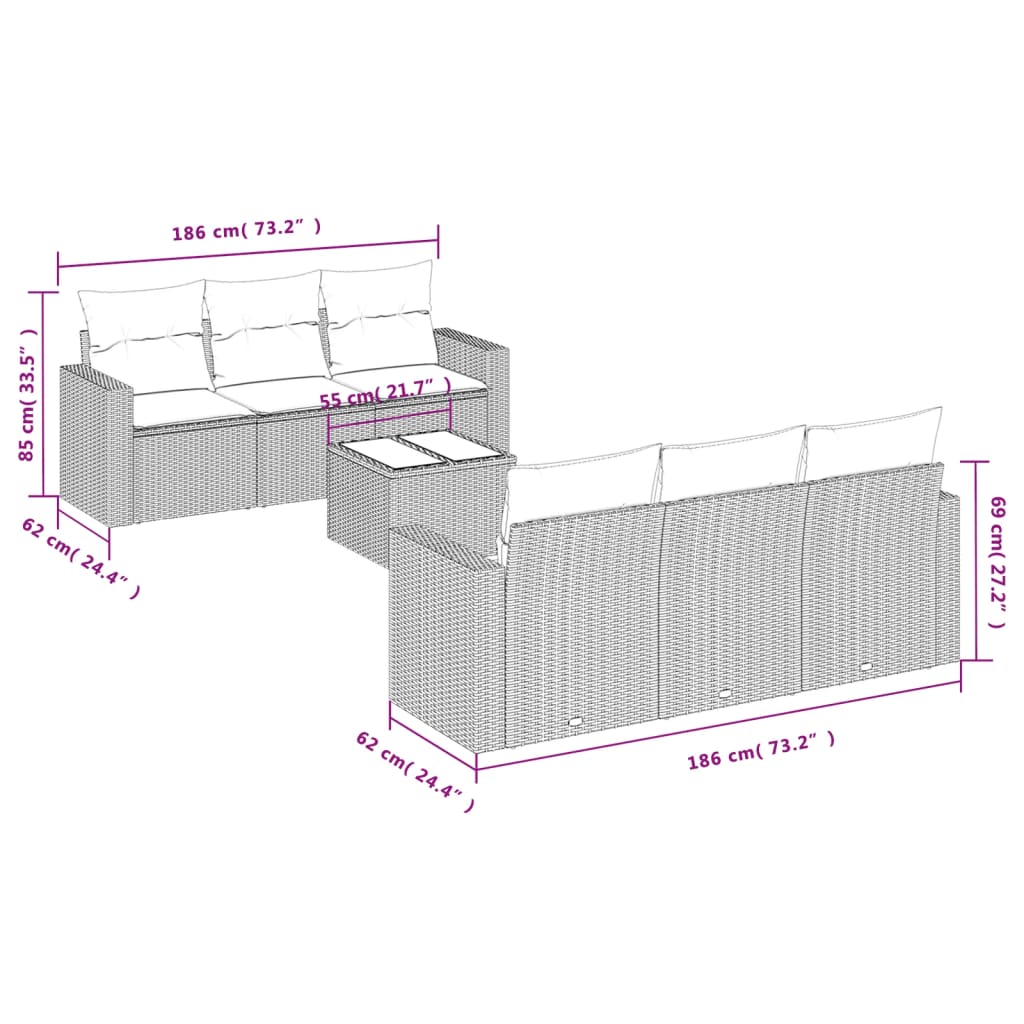 Set canapele de grădină, 7 piese, cu perne, gri, poliratan GartenMobel Dekor
