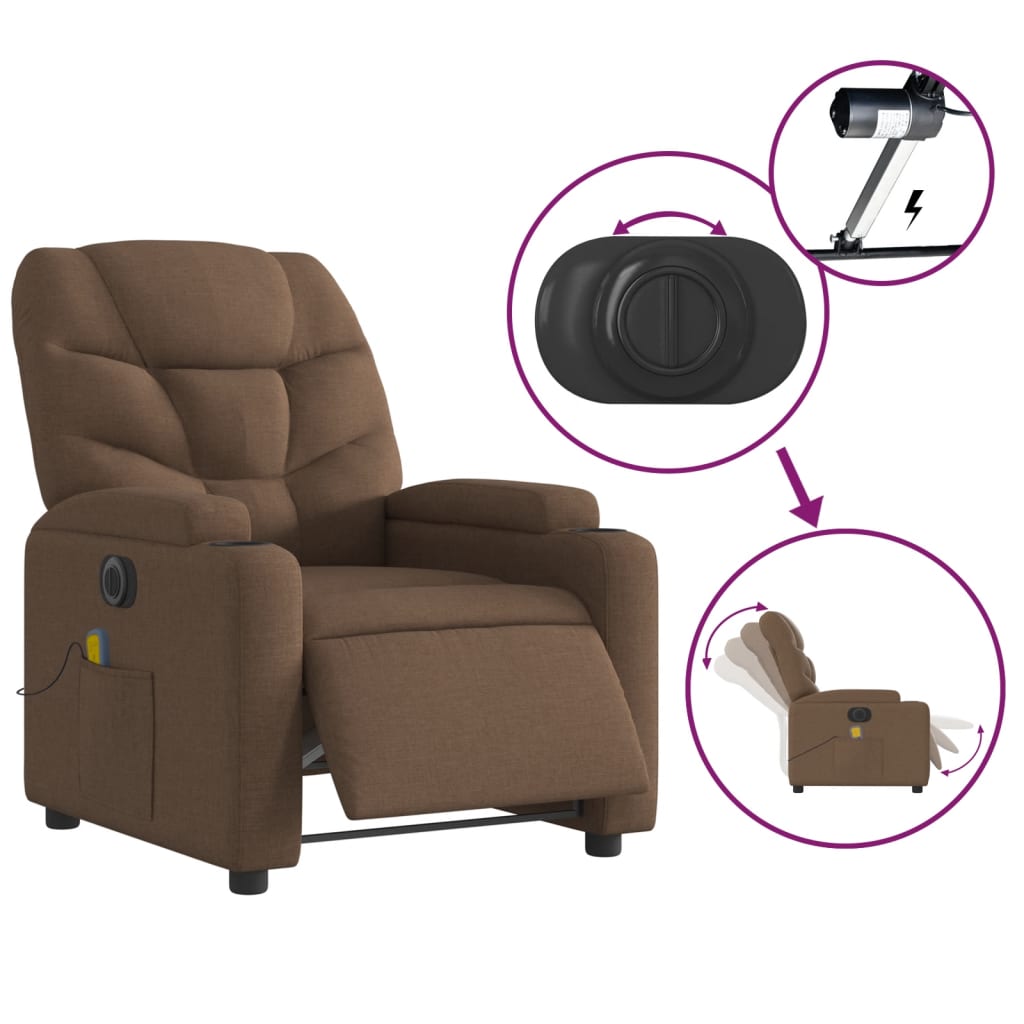Fotoliu electric de masaj rabatabil, maro, textil GartenMobel Dekor