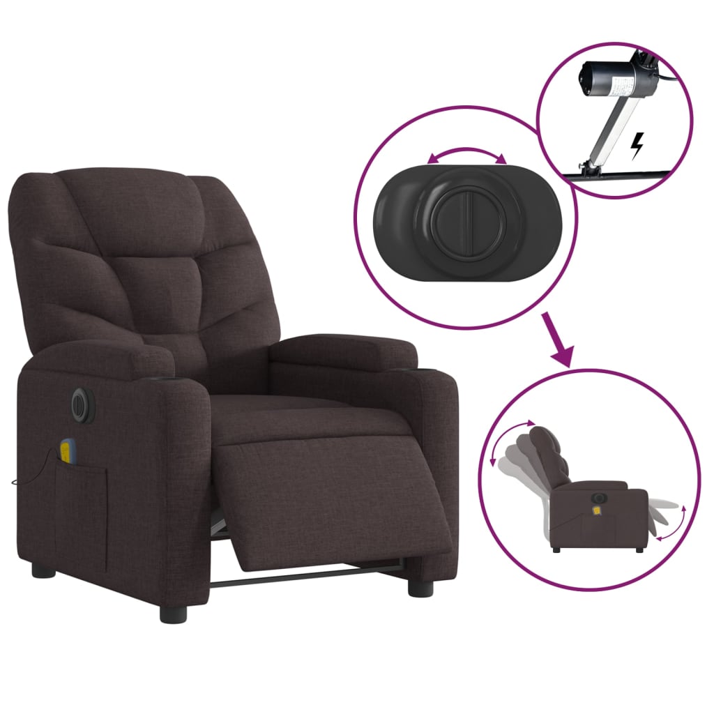 Fotoliu electric de masaj rabatabil, maro închis, textil GartenMobel Dekor