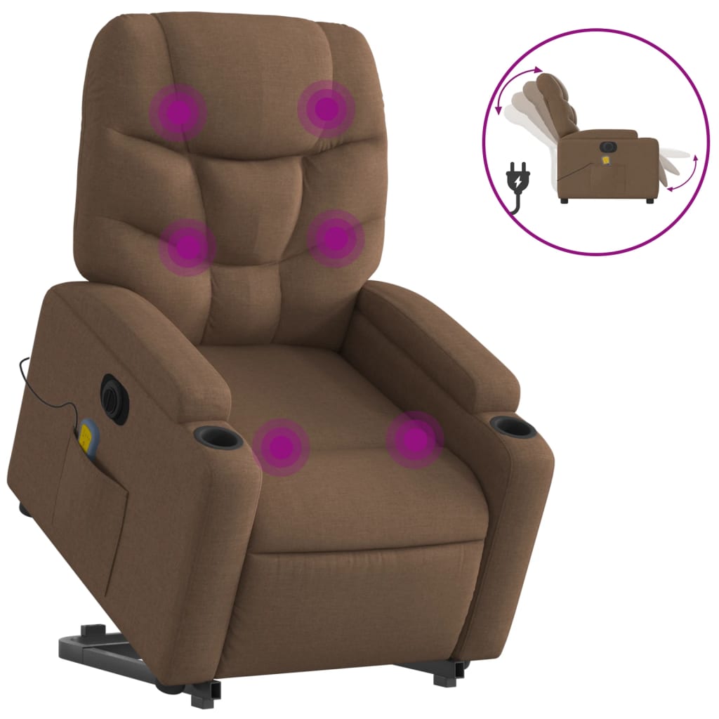 Fotoliu electric de masaj rabatabil cu ridicare, maro, textil GartenMobel Dekor