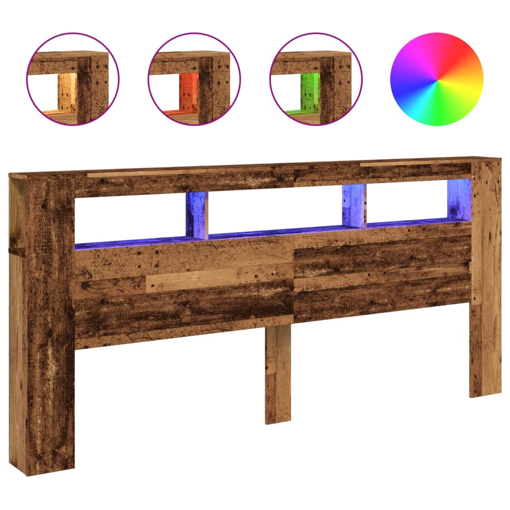 Tăblie pat cu LED lemn vechi 220x18,5x103,5 cm lemn prelucrat GartenMobel Dekor
