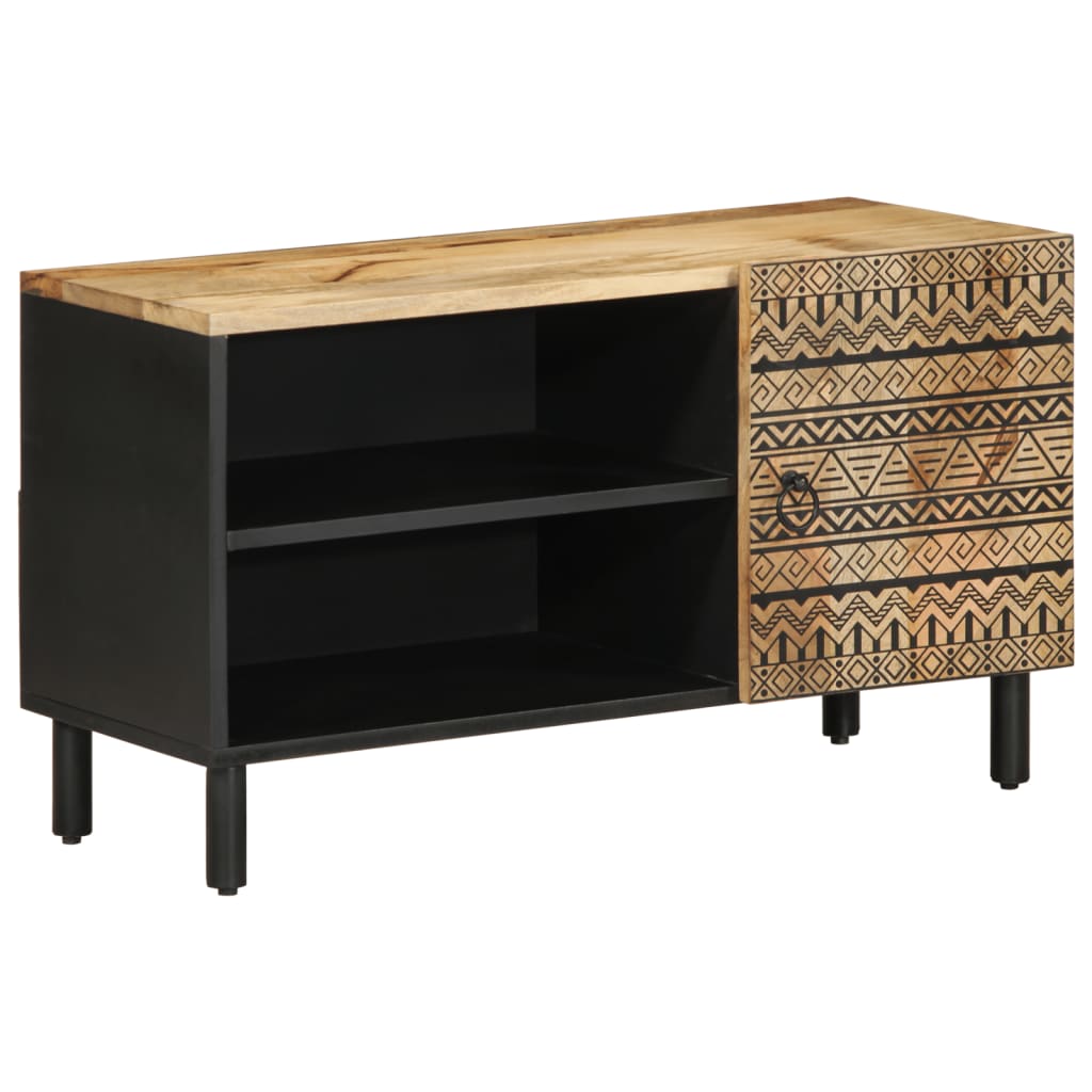 Dulap TV, negru, 80x33,5x46 cm, lemn masiv de mango brut GartenMobel Dekor