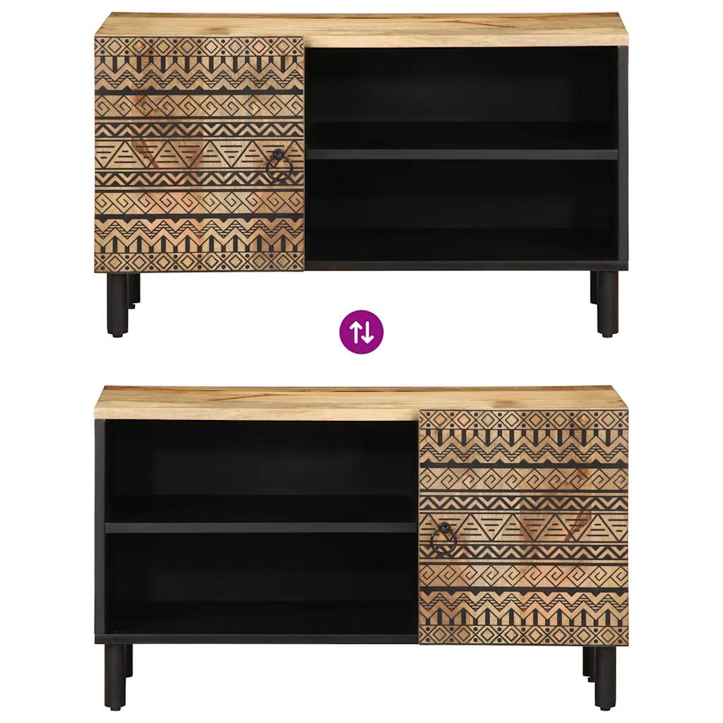 Dulap TV, negru, 80x33,5x46 cm, lemn masiv de mango brut GartenMobel Dekor