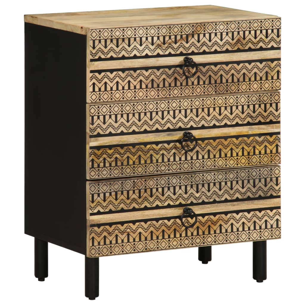 Dulap de pat, negru, 50x33x62 cm, lemn masiv de mango brut GartenMobel Dekor