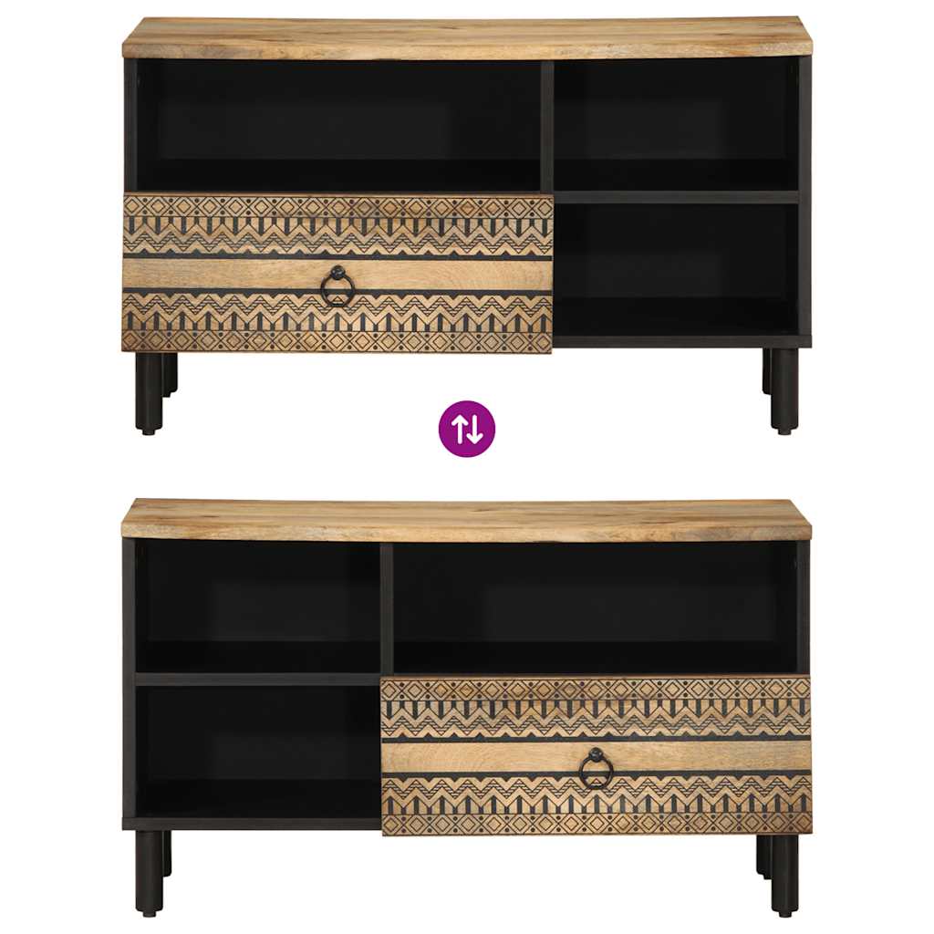Dulap TV, negru, 80x33,5x46 cm, lemn masiv de mango brut GartenMobel Dekor
