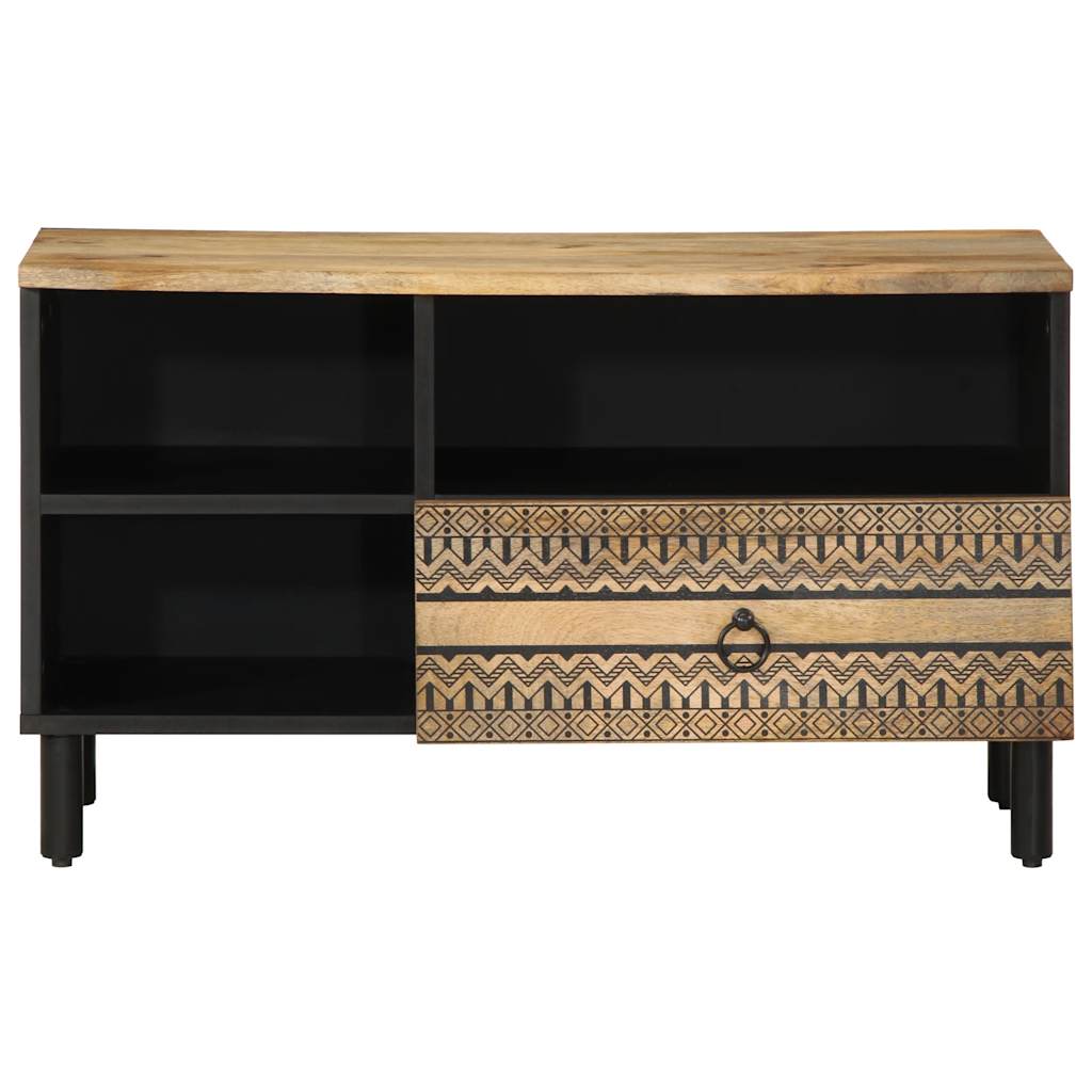Dulap TV, negru, 80x33,5x46 cm, lemn masiv de mango brut GartenMobel Dekor