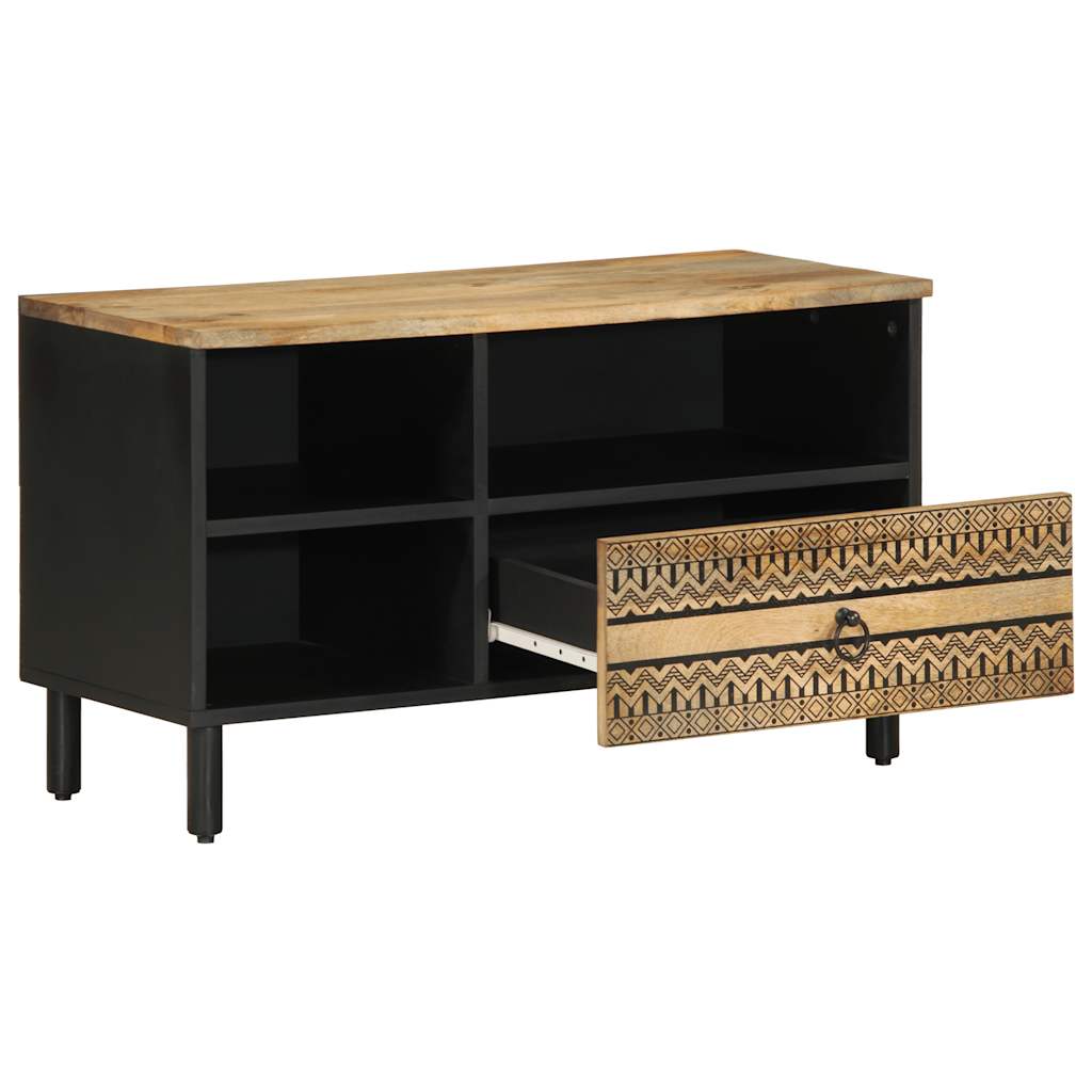 Dulap TV, negru, 80x33,5x46 cm, lemn masiv de mango brut GartenMobel Dekor