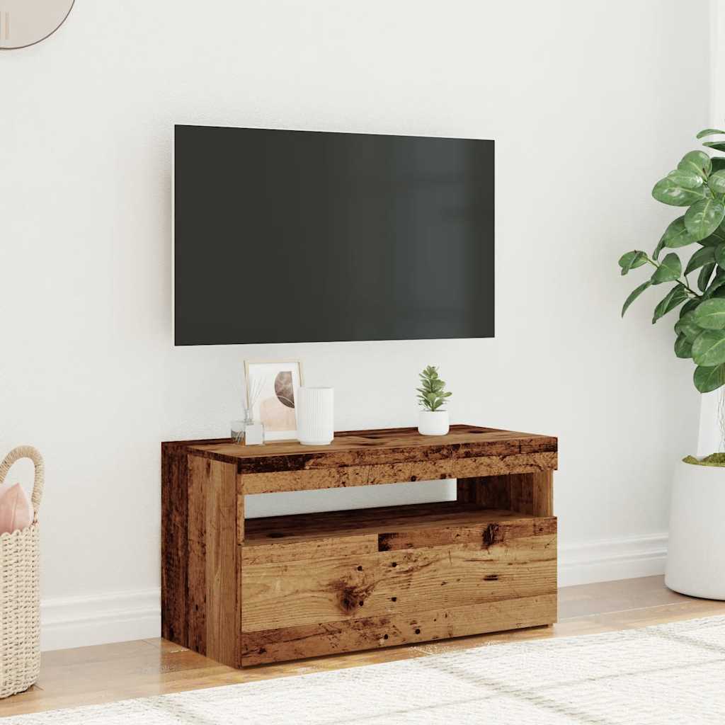 Dulap TV cu lumini LED lemn vechi 75x35x40 cm lemn prelucrat GartenMobel Dekor