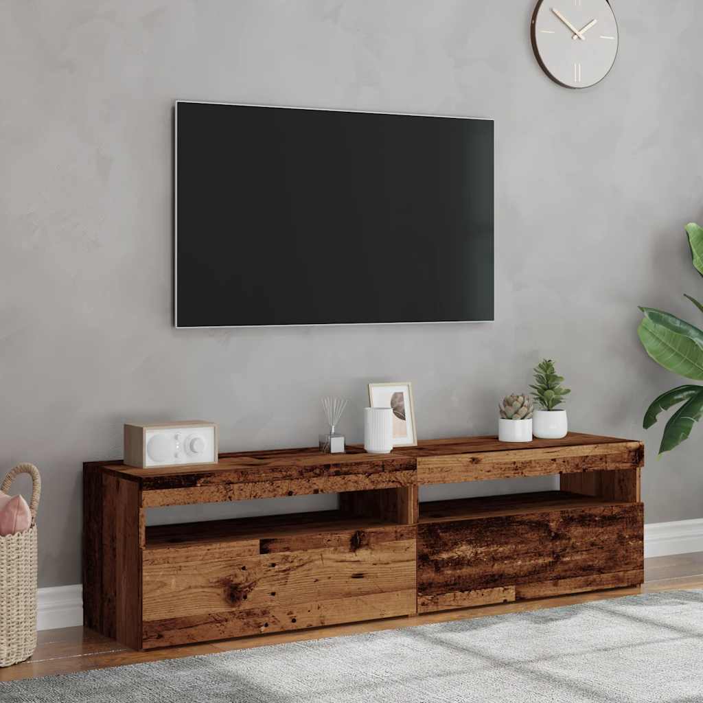 Dulapuri TV cu lumini LED, 2 buc., lemn vechi, lemn prelucrat GartenMobel Dekor
