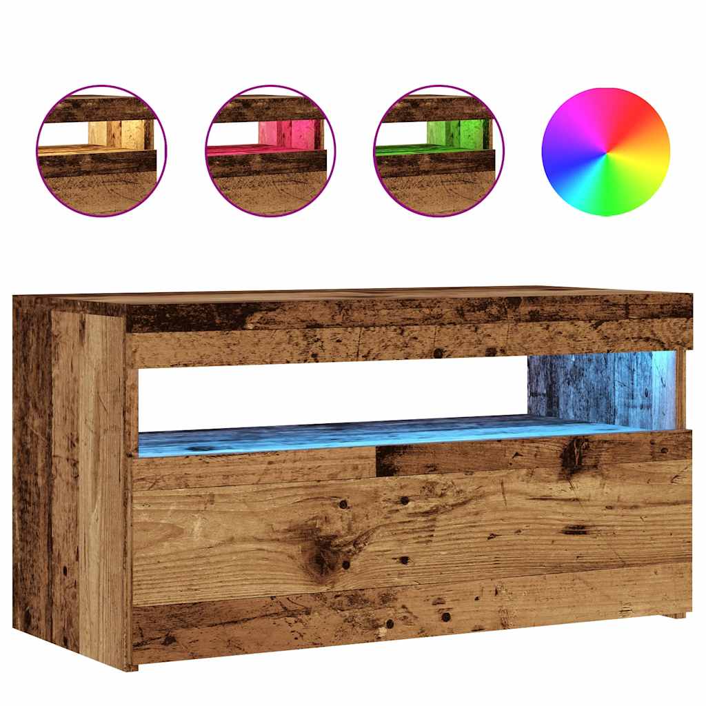 Dulapuri TV cu lumini LED, 2 buc., lemn vechi, lemn prelucrat GartenMobel Dekor
