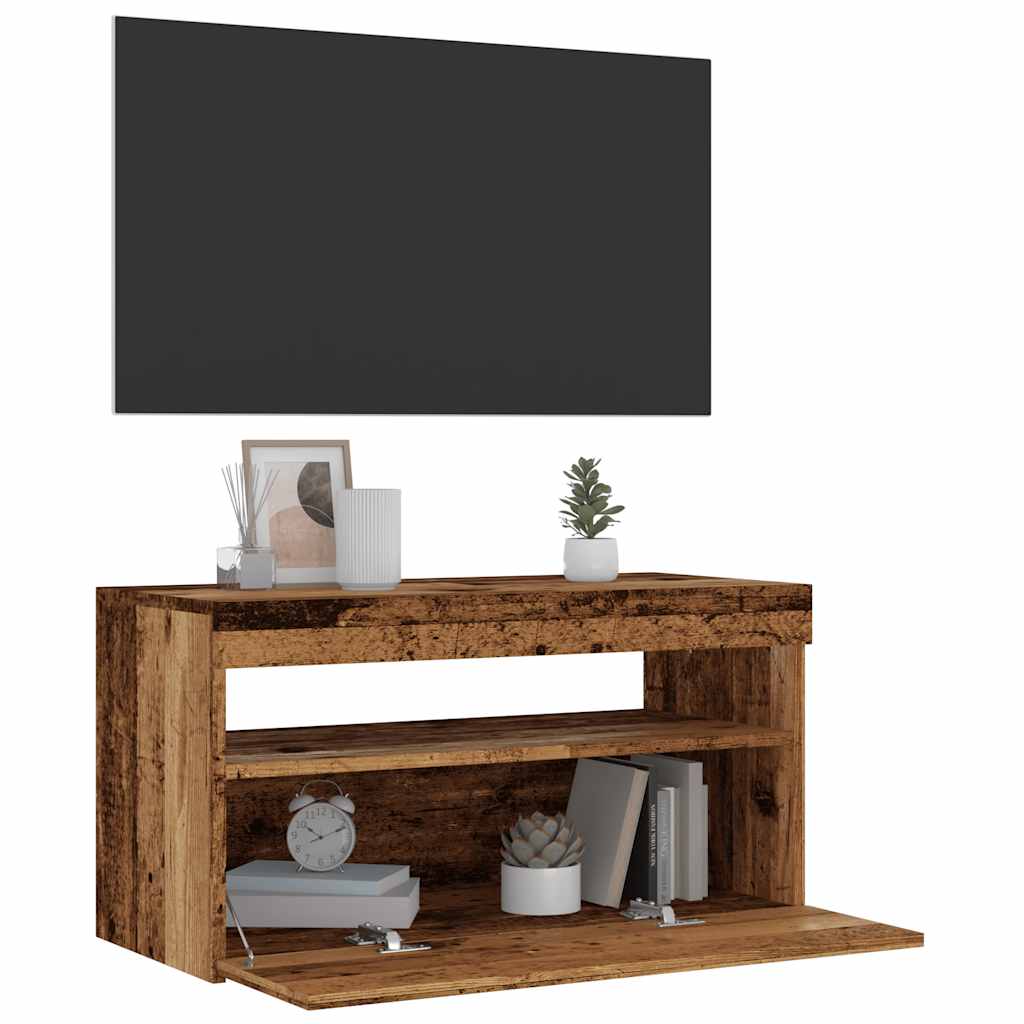 Dulapuri TV cu lumini LED, 2 buc., lemn vechi, lemn prelucrat GartenMobel Dekor