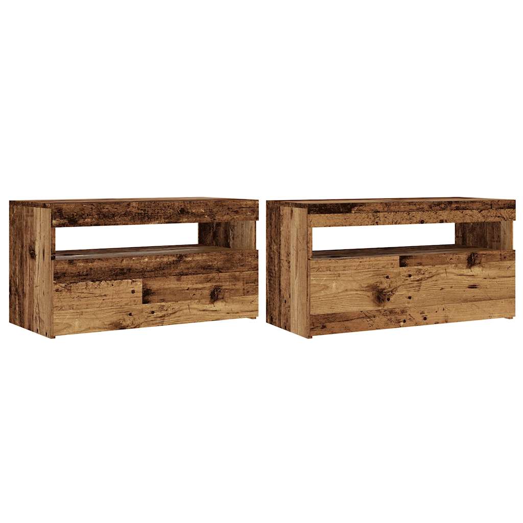 Dulapuri TV cu lumini LED, 2 buc., lemn vechi, lemn prelucrat GartenMobel Dekor