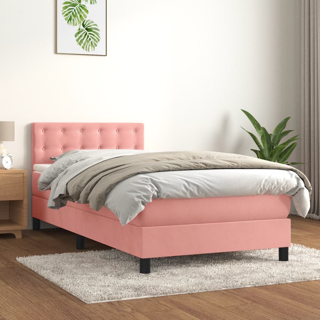 Pat box spring cu saltea, roz, 80x200 cm, catifea GartenMobel Dekor