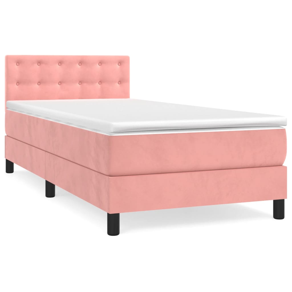 Pat box spring cu saltea, roz, 80x200 cm, catifea GartenMobel Dekor