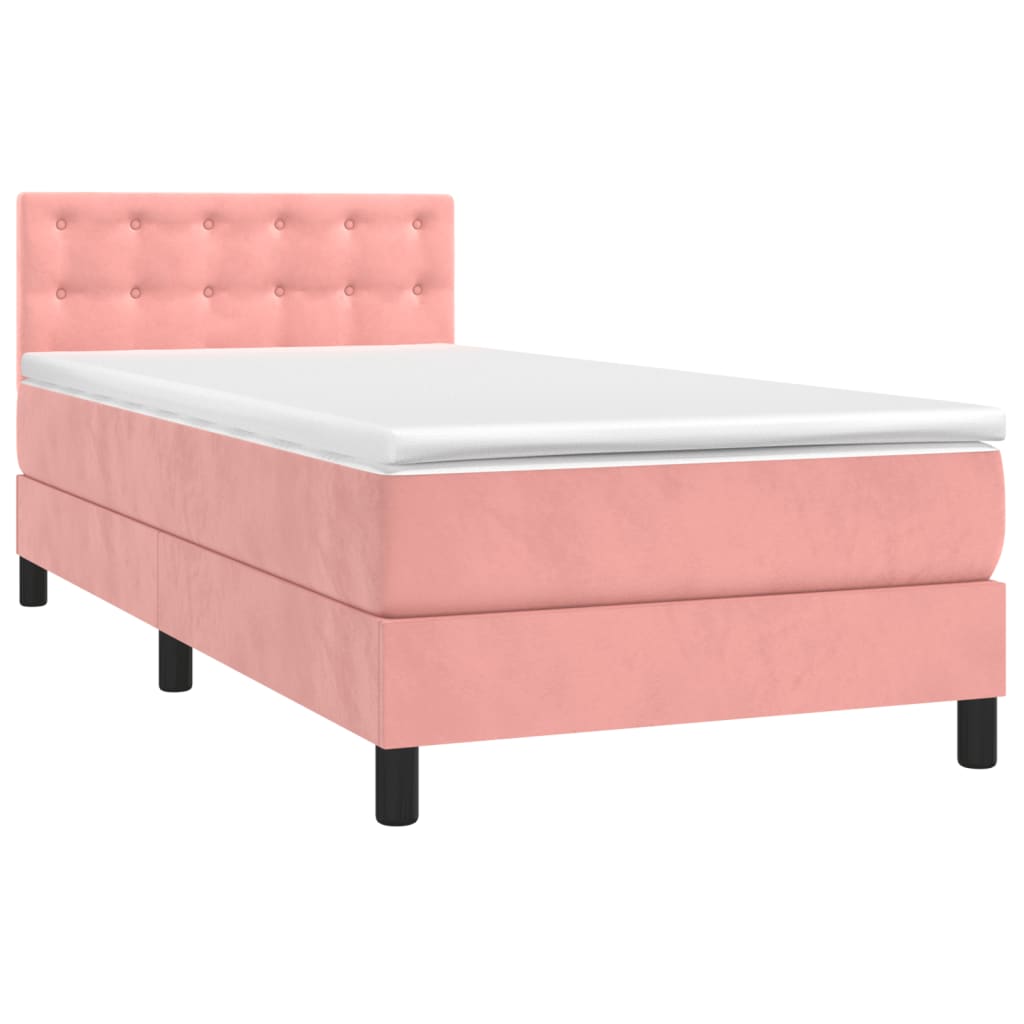 Pat box spring cu saltea, roz, 80x200 cm, catifea GartenMobel Dekor