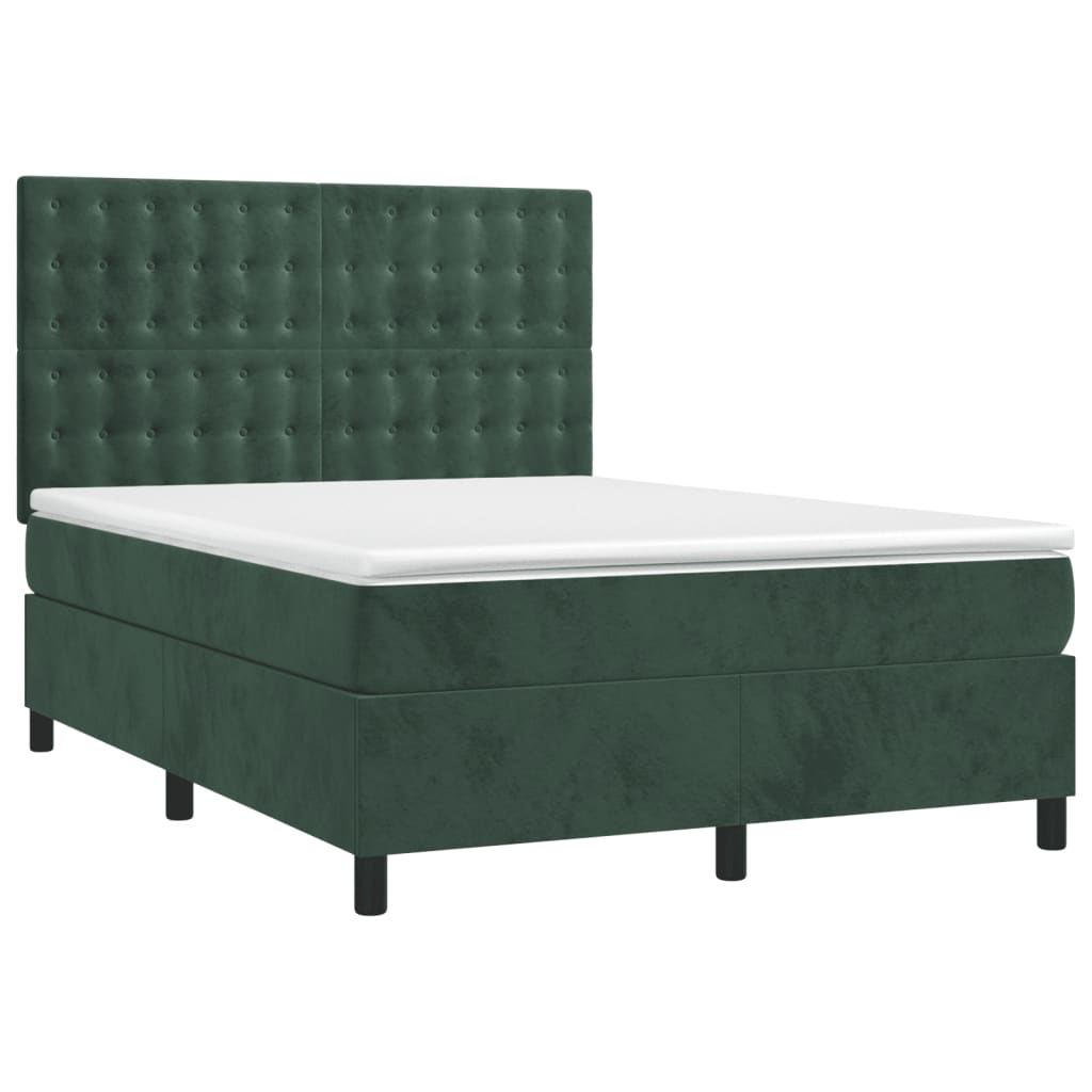 Pat box spring cu saltea, verde închis, 140x190 cm, catifea GartenMobel Dekor