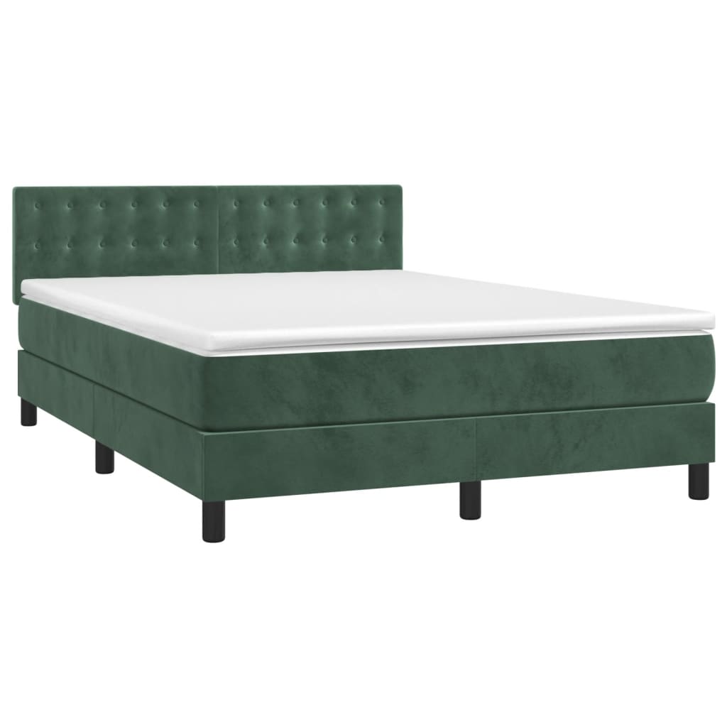 Pat box spring cu saltea, verde închis, 140x200 cm, catifea GartenMobel Dekor
