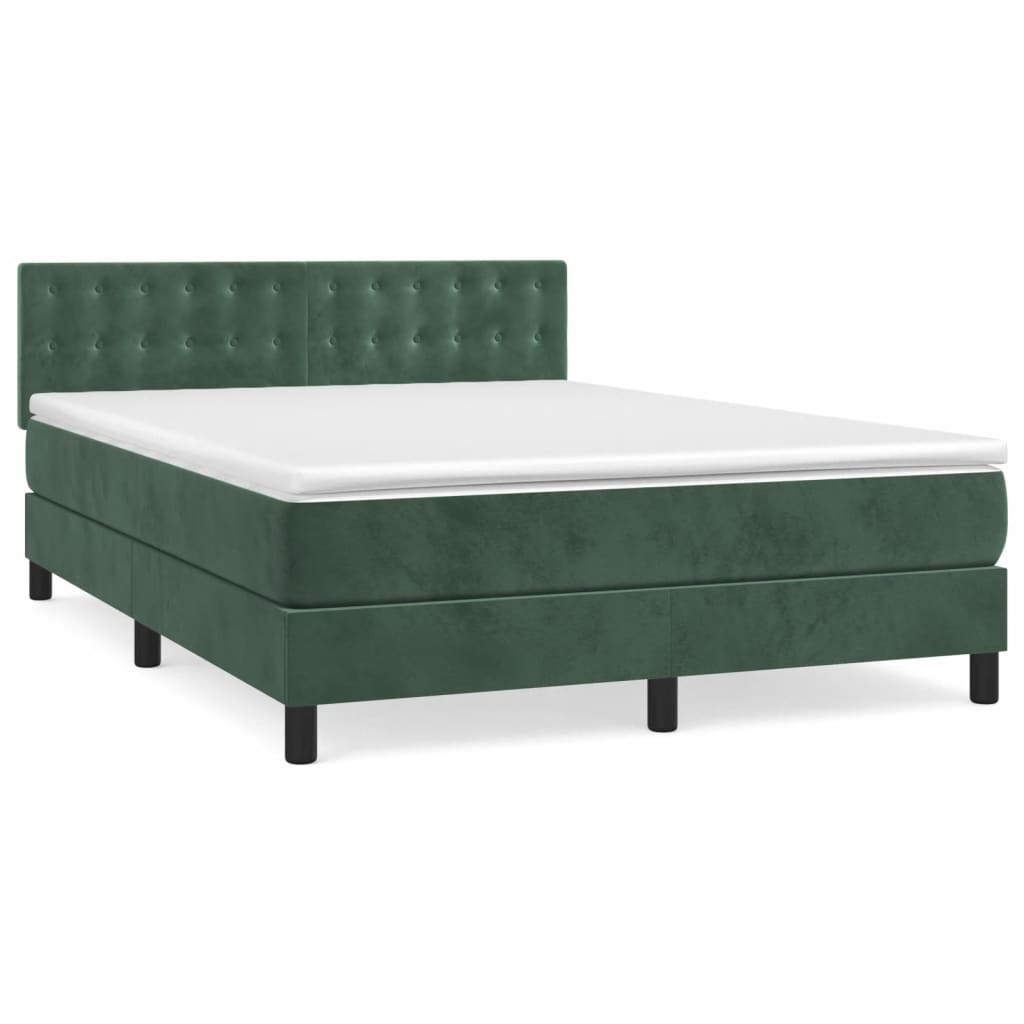 Pat box spring cu saltea, verde închis, 140x200 cm, catifea GartenMobel Dekor