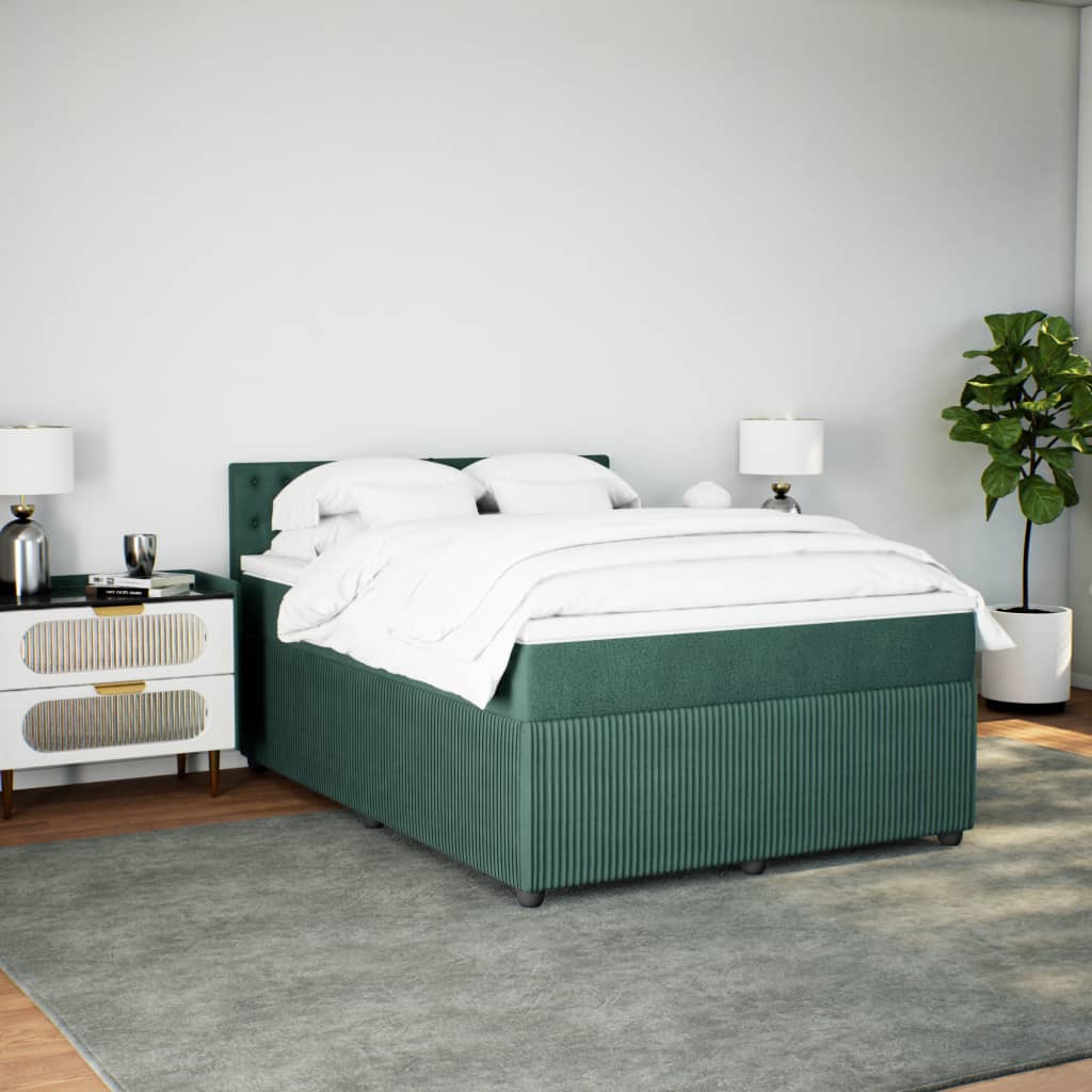 Pat box spring cu saltea, verde închis, 140x190 cm, catifea GartenMobel Dekor