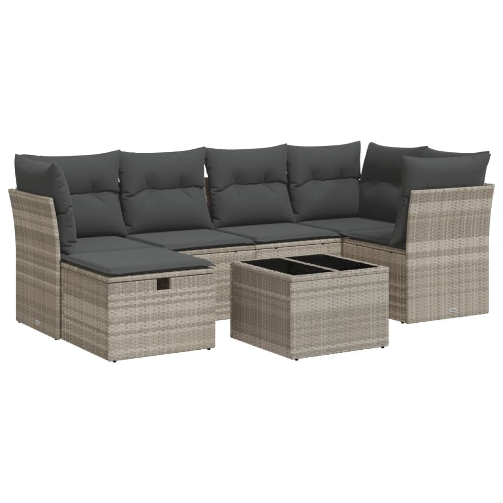 Set canapele de grădină cu perne, 7piese gri deschis poliratan GartenMobel Dekor