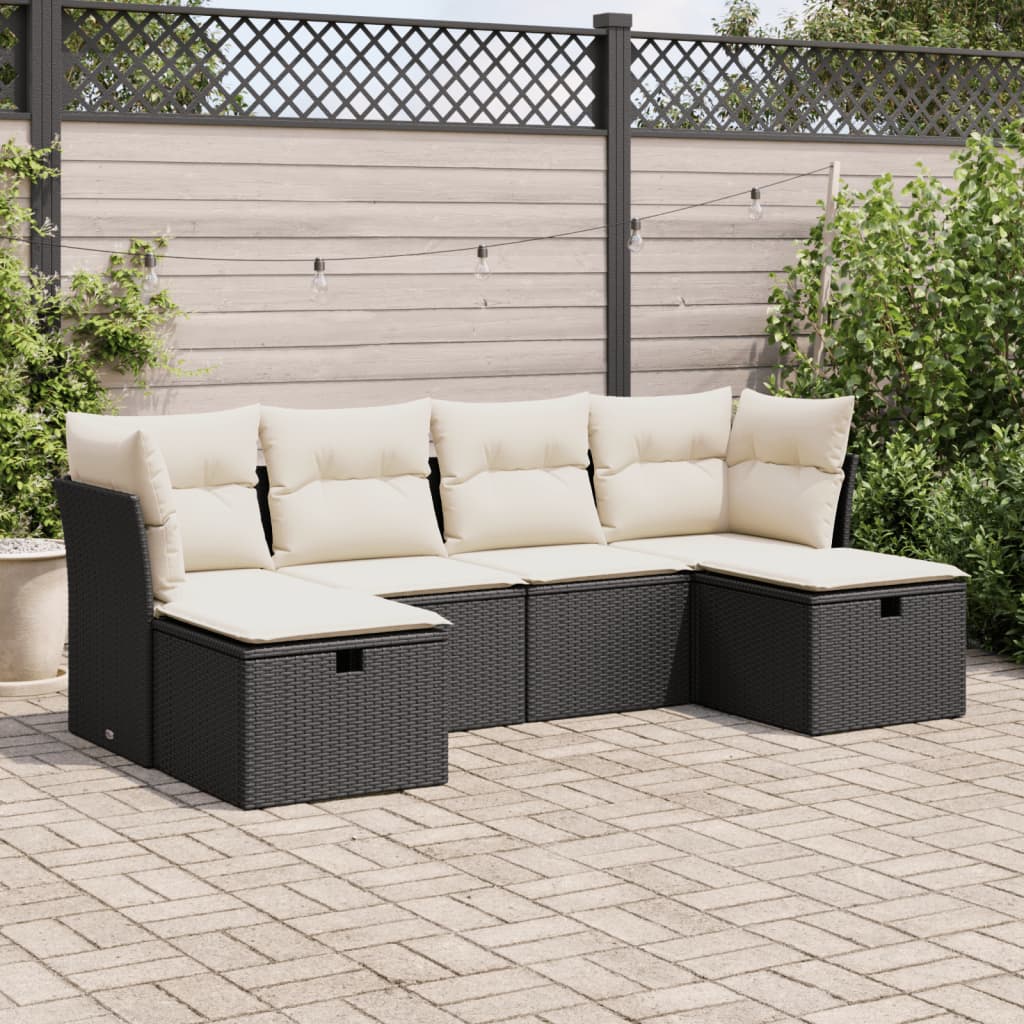 Set mobilier de grădină cu perne, 6 piese, negru, poliratan GartenMobel Dekor