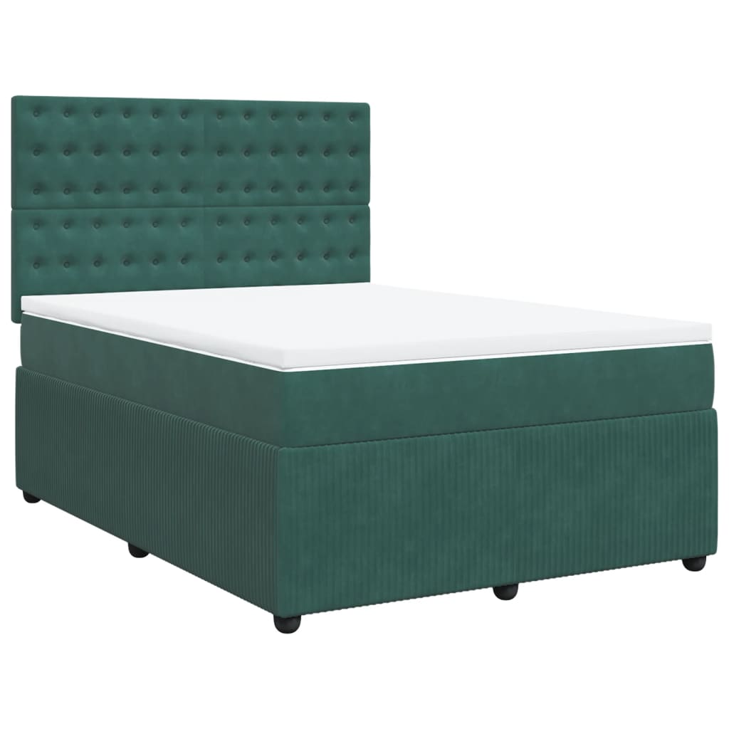 Pat box spring cu saltea, verde închis, 140x190 cm, catifea GartenMobel Dekor