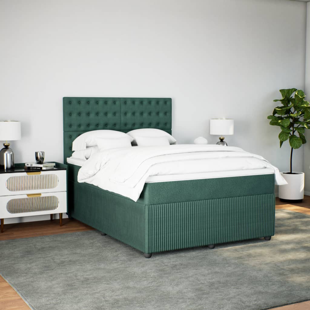 Pat box spring cu saltea, verde închis, 140x190 cm, catifea GartenMobel Dekor