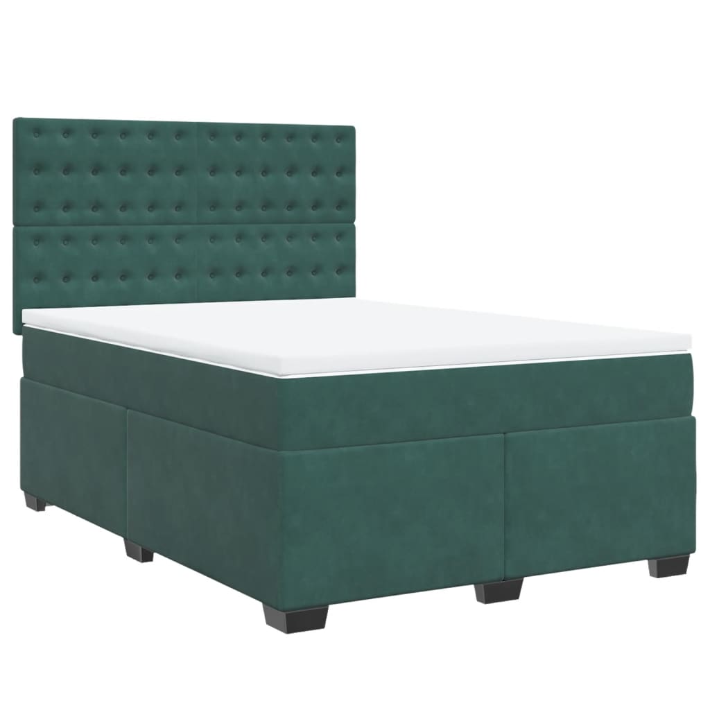 Pat box spring cu saltea, verde închis, 140x200 cm, catifea GartenMobel Dekor