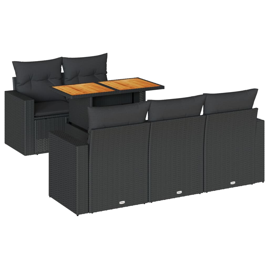 Set mobilier de grădină cu perne, 6 piese, negru, poliratan GartenMobel Dekor