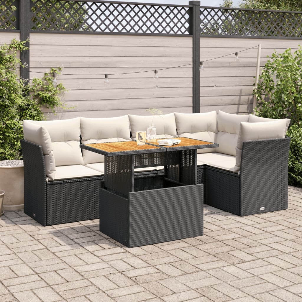 Set mobilier de grădină cu perne, 6 piese, negru, poliratan GartenMobel Dekor