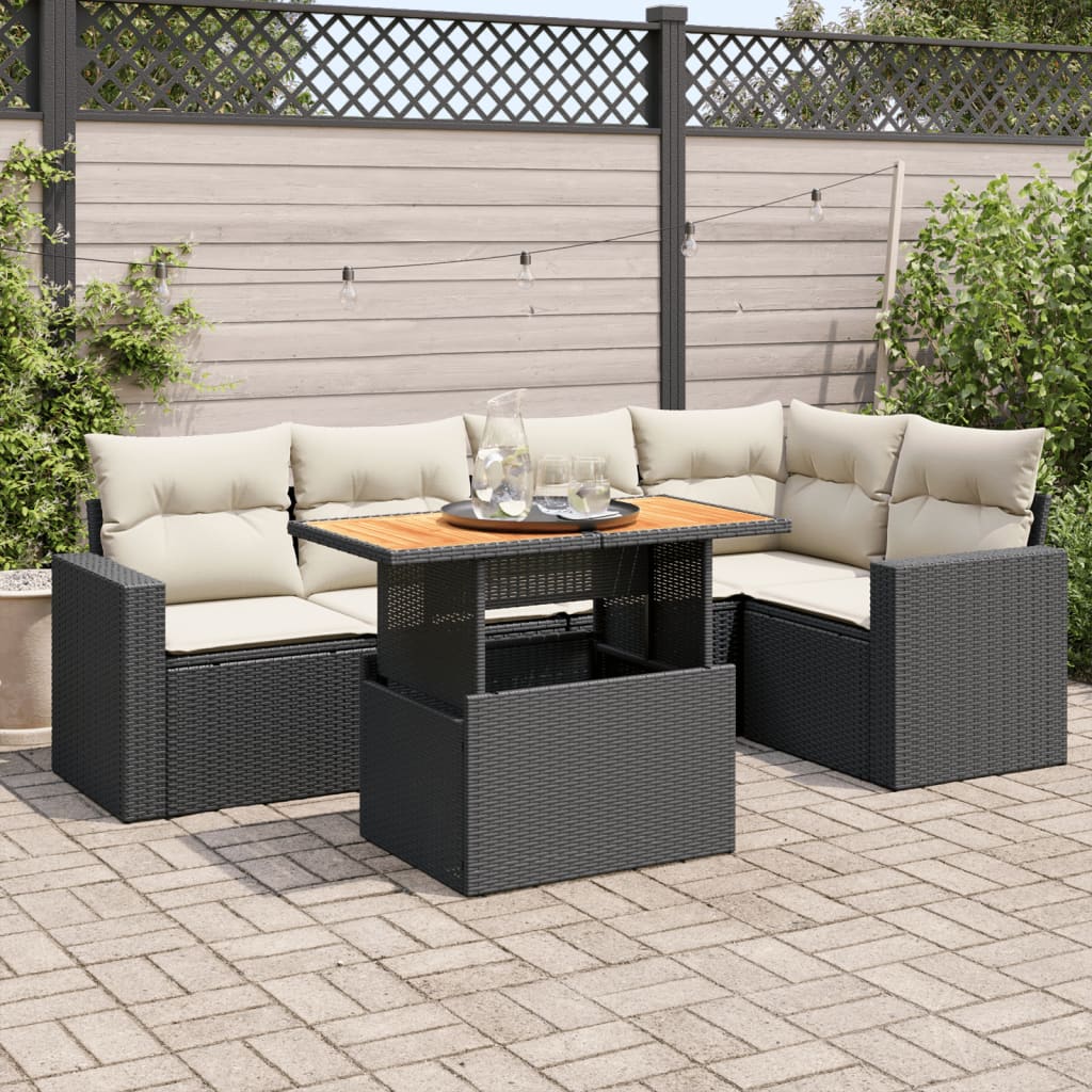 Set mobilier de grădină cu perne, 6 piese, negru, poliratan GartenMobel Dekor