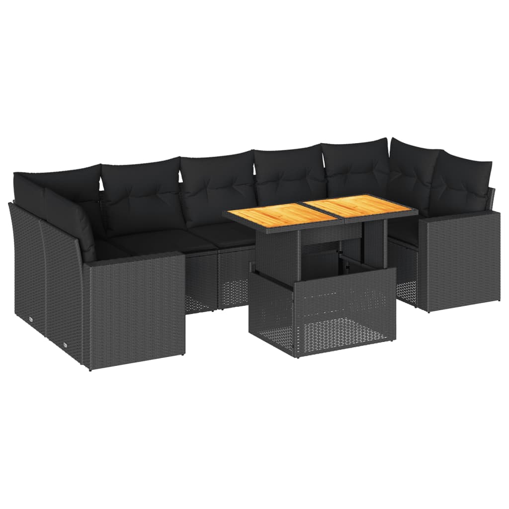 Set mobilier de grădină cu perne, 8 piese, negru, poliratan GartenMobel Dekor