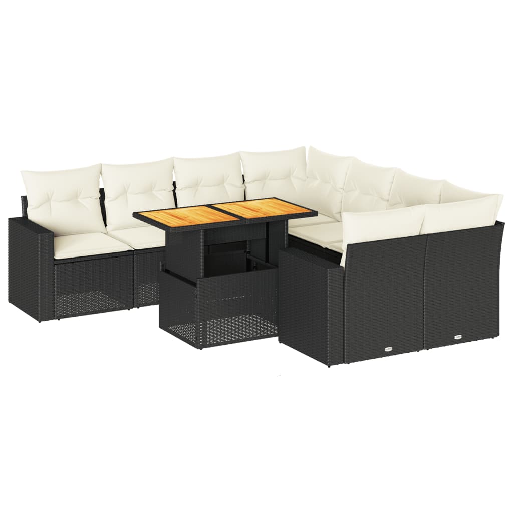 Set mobilier de grădină cu perne, 9 piese, negru, poliratan GartenMobel Dekor