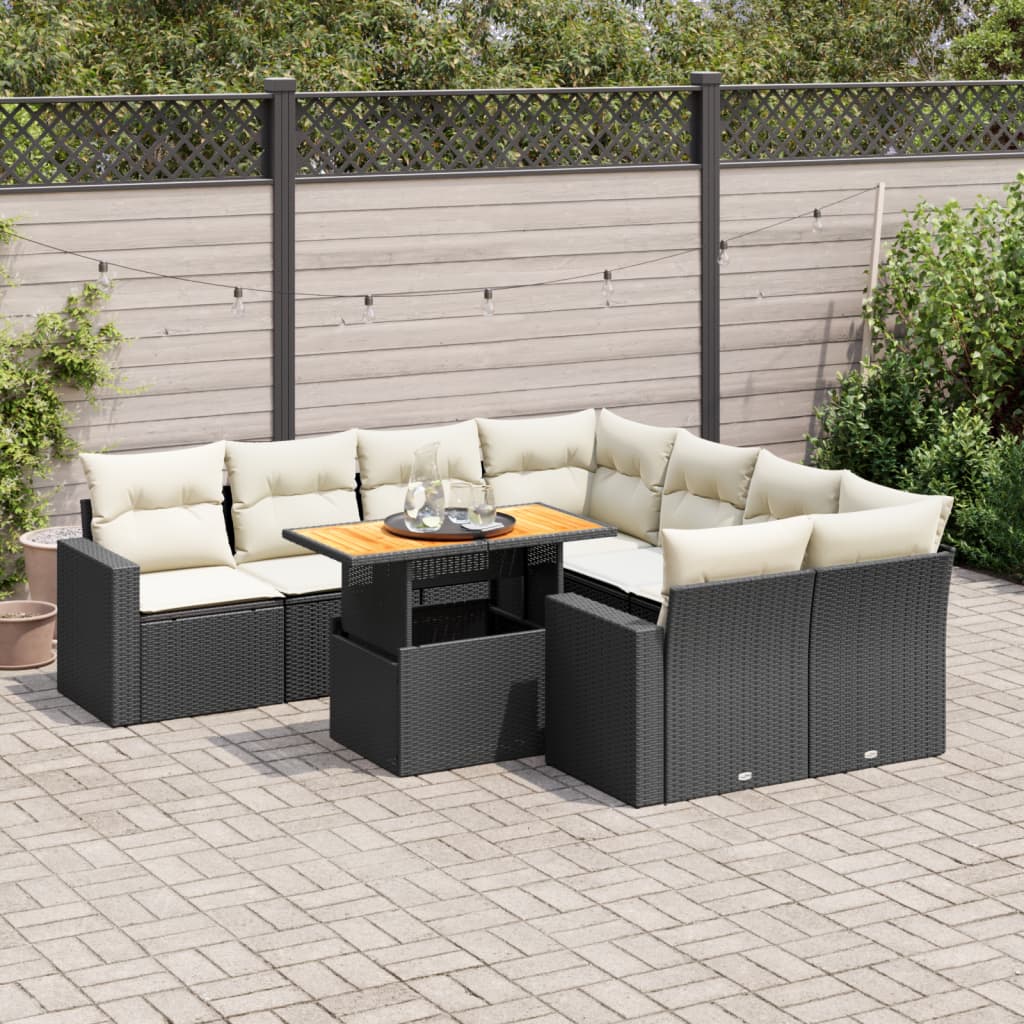 Set mobilier de grădină cu perne, 9 piese, negru, poliratan GartenMobel Dekor