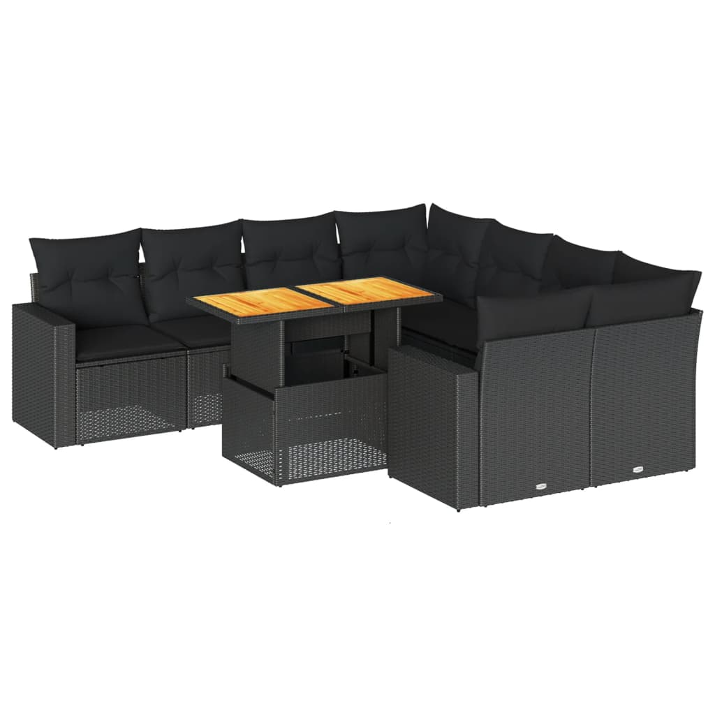 Set mobilier de grădină cu perne, 9 piese, negru, poliratan GartenMobel Dekor