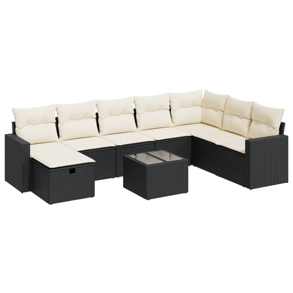Set mobilier de grădină cu perne, 9 piese, negru, poliratan GartenMobel Dekor