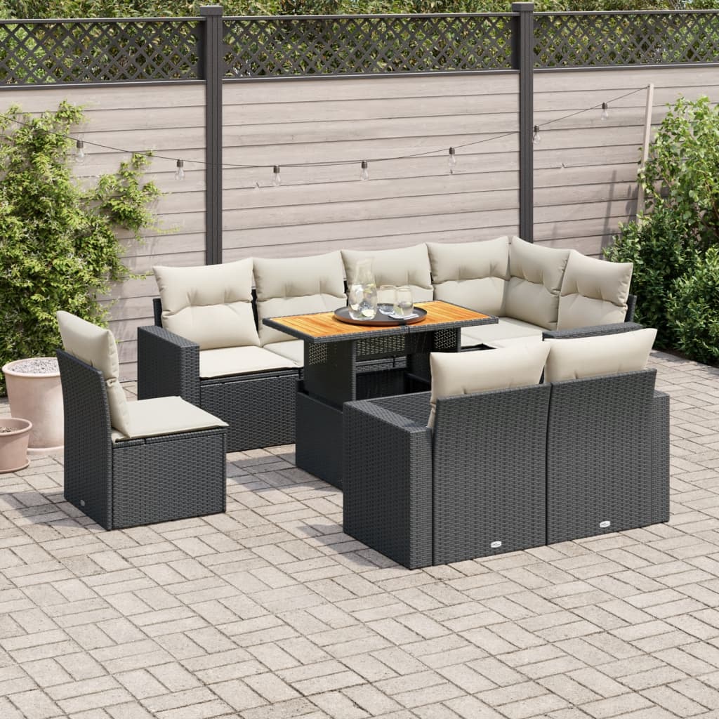 Set mobilier de grădină cu perne, 9 piese, negru, poliratan GartenMobel Dekor
