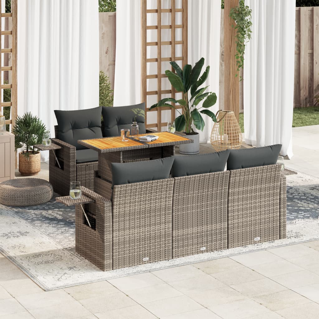 Set mobilier grădină cu perne, 6 piese, gri, poliratan GartenMobel Dekor