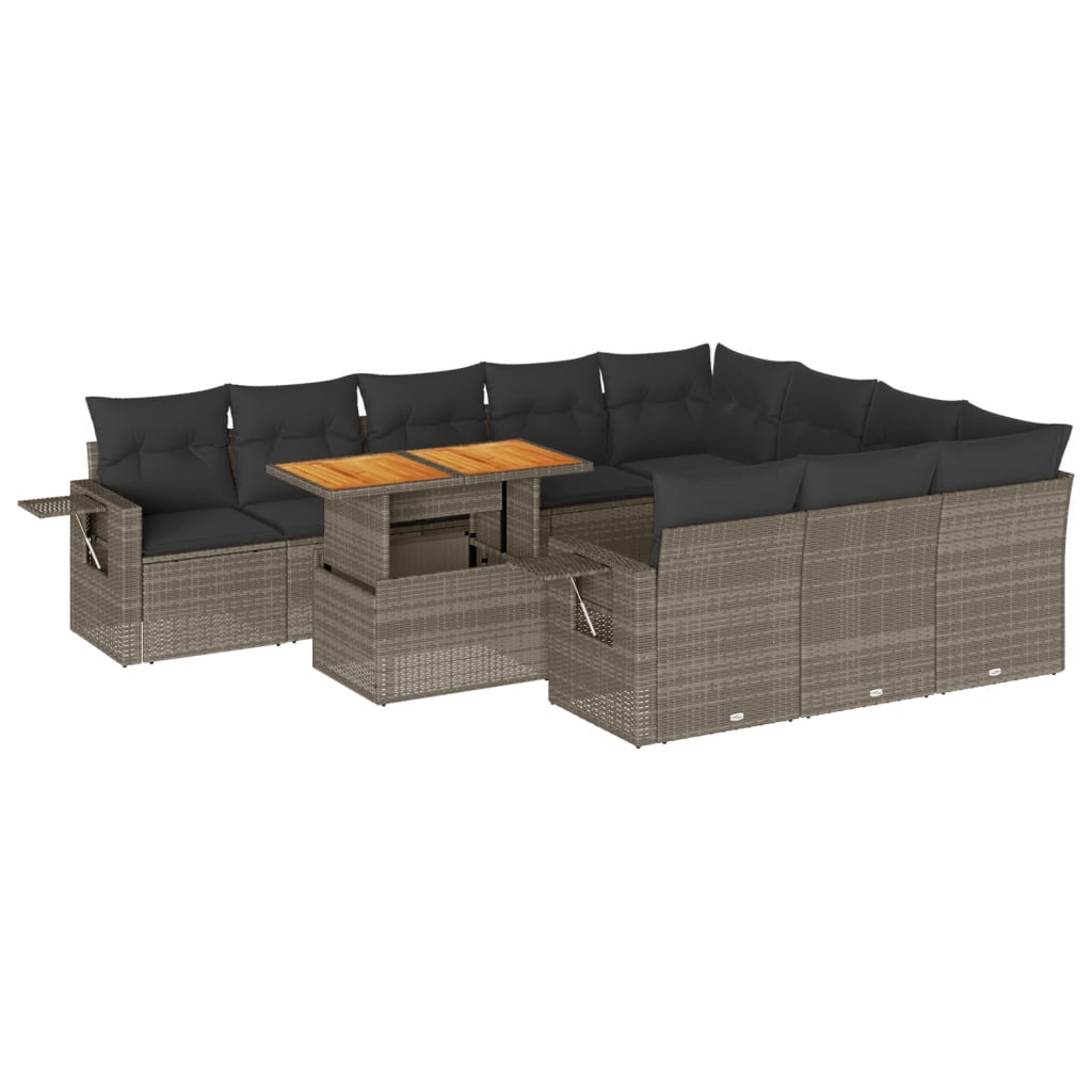 Set canapele de grădină cu perne, 11 piese, gri, poliratan GartenMobel Dekor