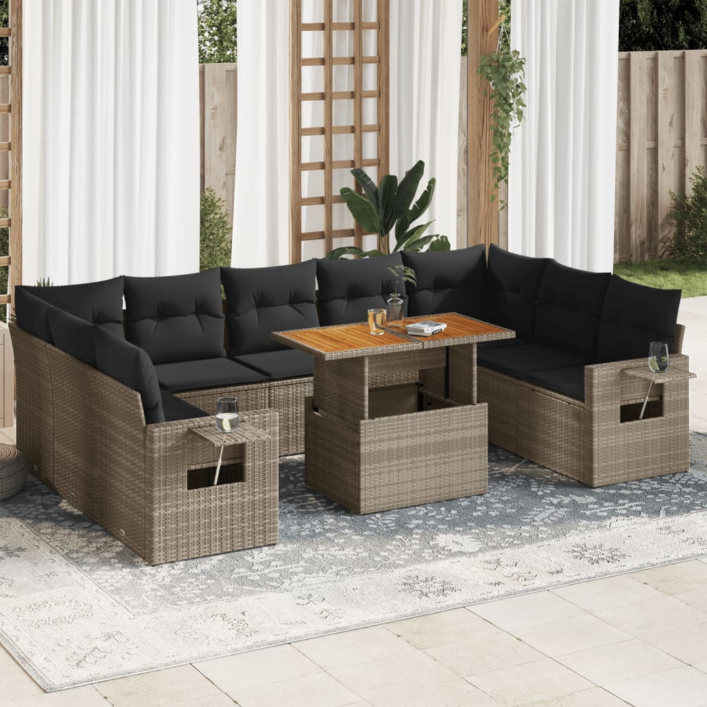 Set mobilier de grădină cu perne, 10 piese, gri, poliratan GartenMobel Dekor