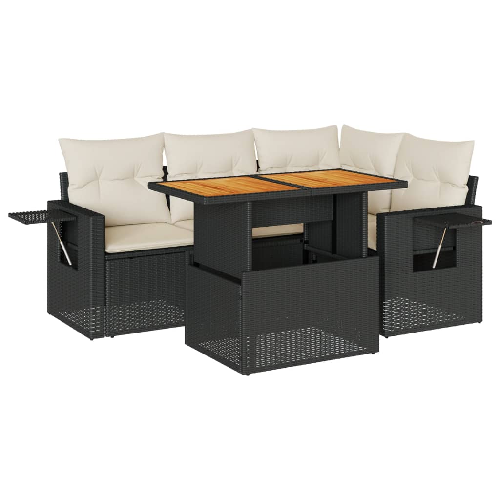 Set mobilier de grădină cu perne, 5 piese, negru, poliratan GartenMobel Dekor