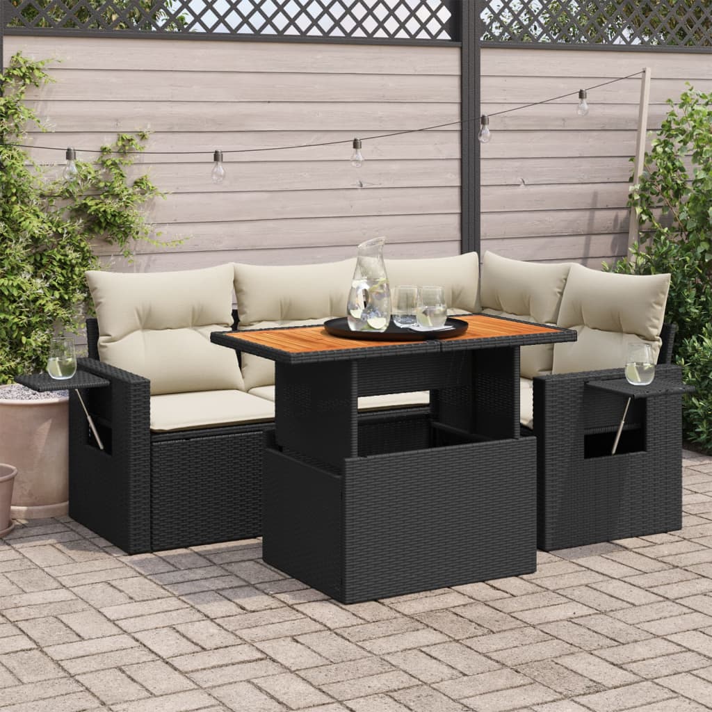 Set mobilier de grădină cu perne, 5 piese, negru, poliratan GartenMobel Dekor