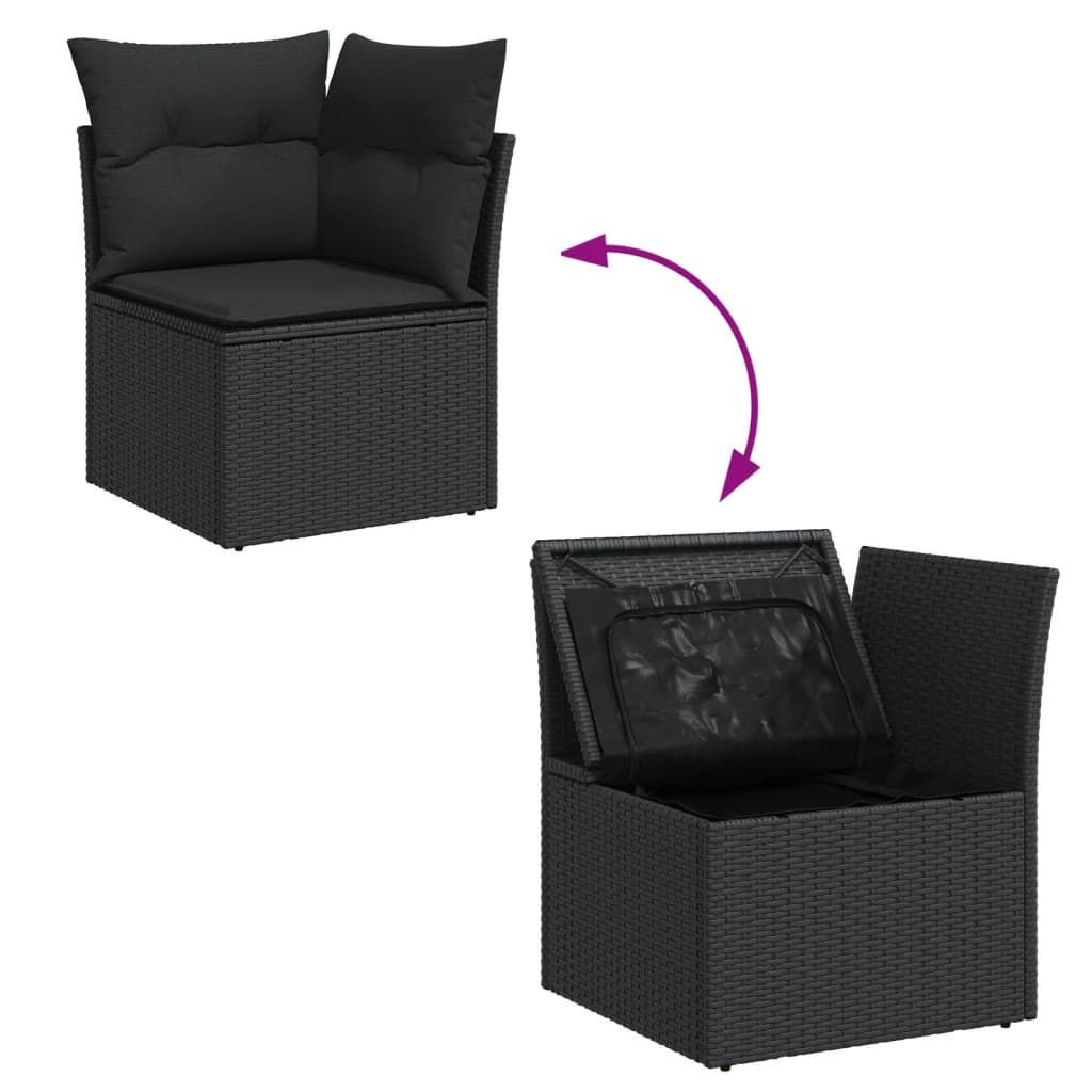 Set mobilier de grădină cu perne, 9 piese, negru, poliratan GartenMobel Dekor